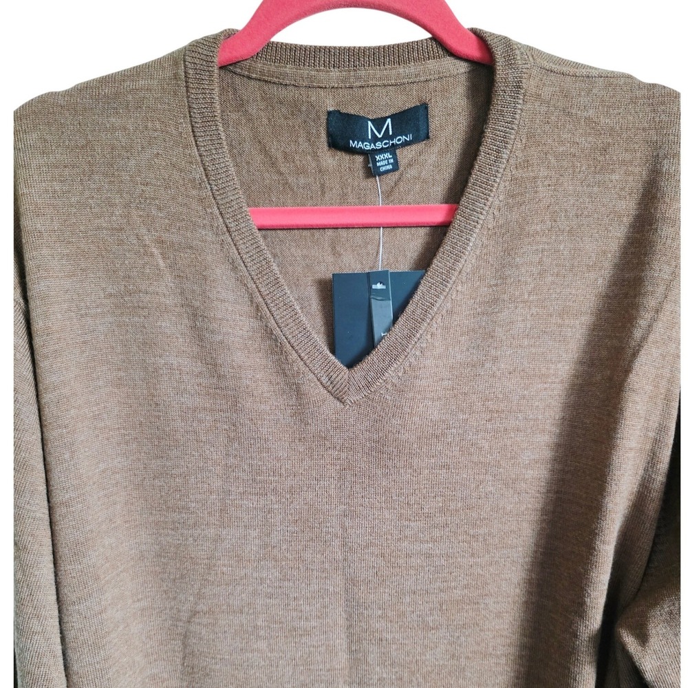 MAGASCHONI‎ Mens 4XL Camel V Neck 100% Wool Sweater XXXL NWT